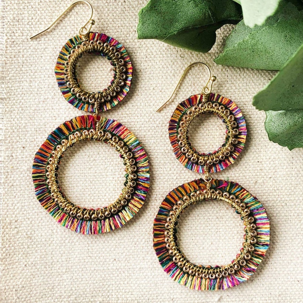 Raja Rainbow Double Hoops